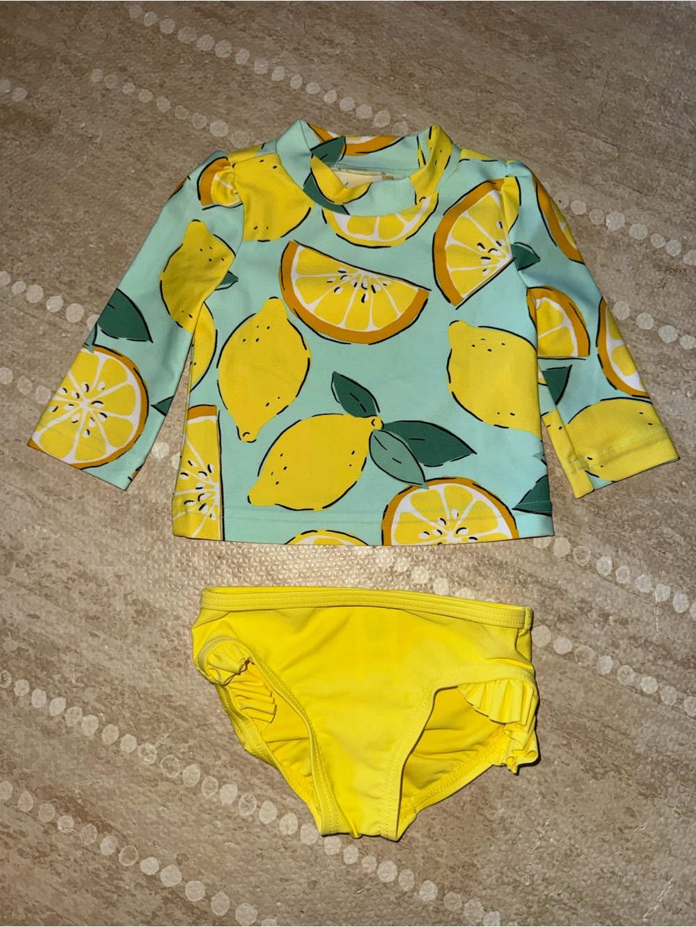 Kids Lemon Print Rash Guard Swim Set - Yellow & Mint
